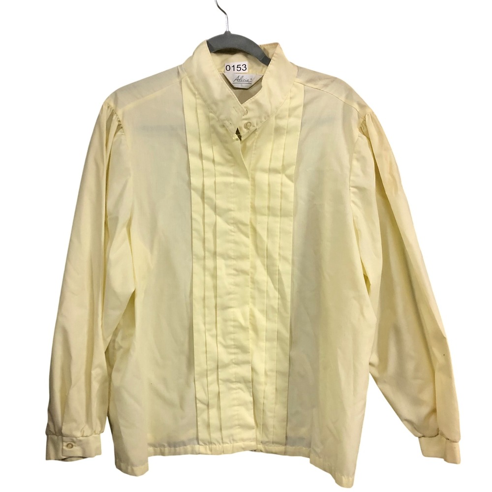 Vtg Alicia Womens Size L Long Sleeve Pleated Front Button Up Shirt Blouse Top